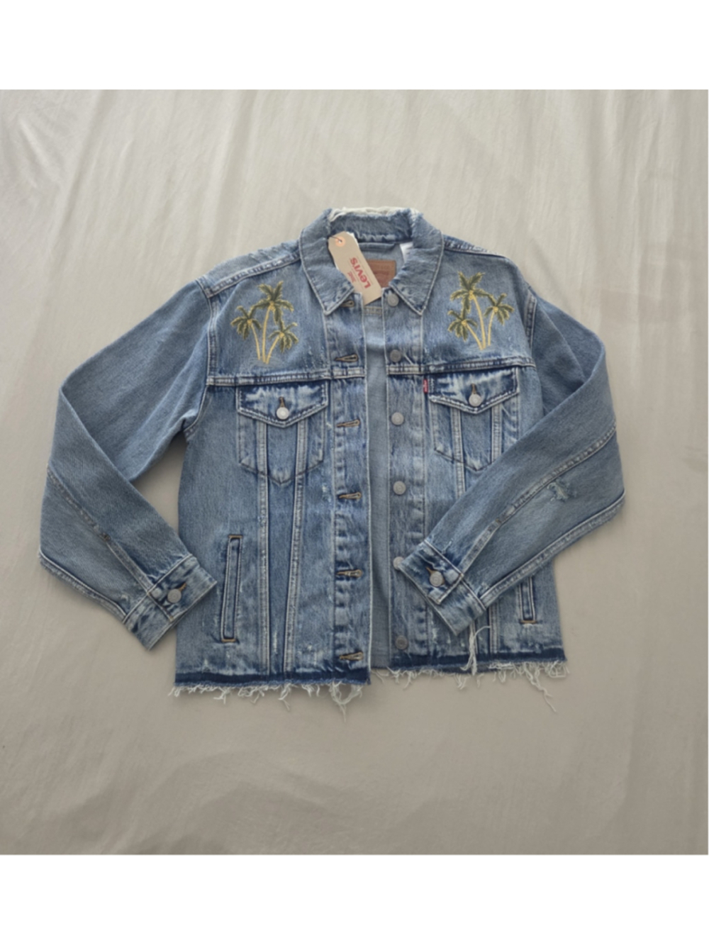 Levi's Embroidered Palm Tree Jean Jacket Blue Womens Size Small